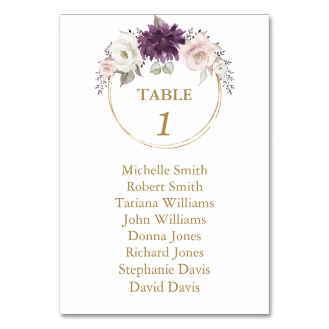 Lavender Pink Flowers Baptism Seating Chart  Table Number (Front)