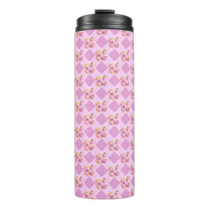Lavender Pink Flowers Gingham Pattern Travel Thermal Tumbler