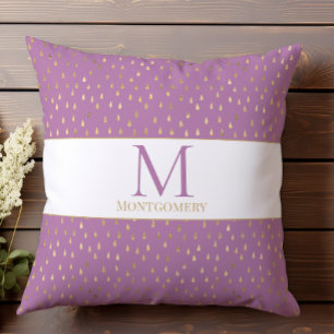 Lavender Pink Gold Raindrop Modern Trendy Monogram Cushion