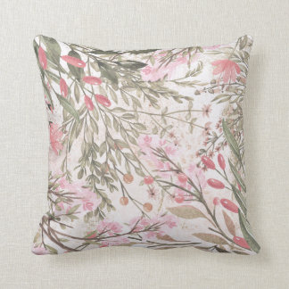 Lavender pink green grey watercolor floral cushion