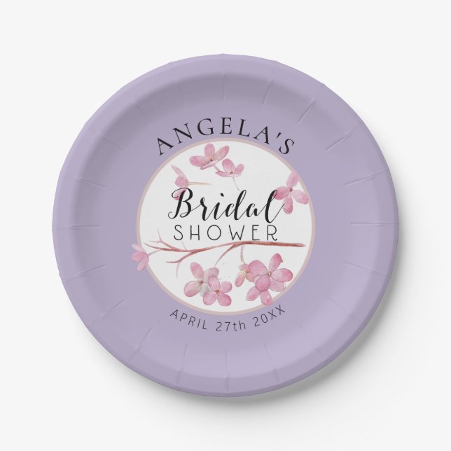 Lavender Pink Lilac Blossom Bridal Shower Paper Plate (Front)