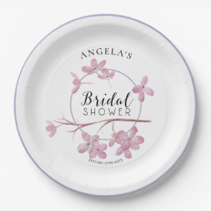 Lavender Pink Lilac Blossom Bridal Shower Paper Plate