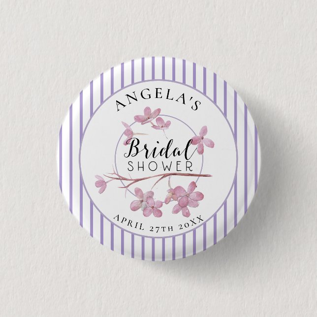 Lavender Pink Lilac Stripes Bridal Shower  3 Cm Round Badge (Front)