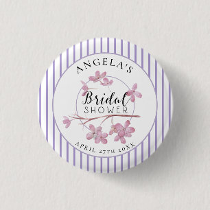 Lavender Pink Lilac Stripes Bridal Shower  3 Cm Round Badge