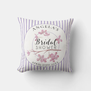 Lavender Pink Lilac Stripes Bridal Shower  Cushion