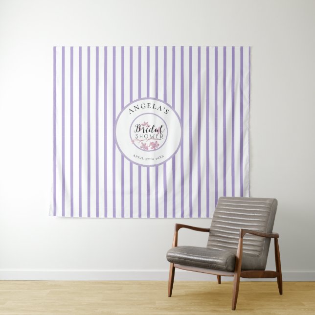 Lavender Pink Lilac Stripes Bridal Shower Tapestry (In Situ (Horizontal))