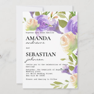 Lavender pink mint green floral botanical wedding  invitation