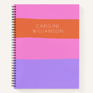 Lavender Pink Orange Wide Stripes Personalised Notebook