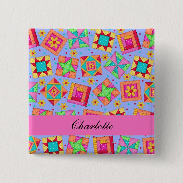 Lavender Pink Patchwork Quilt Blocks Name Badge (Front)