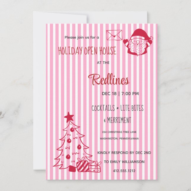 Lavender Pink Plaid Holiday Open House Invitation (Front)