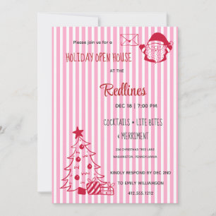 Lavender Pink Plaid Holiday Open House Invitation