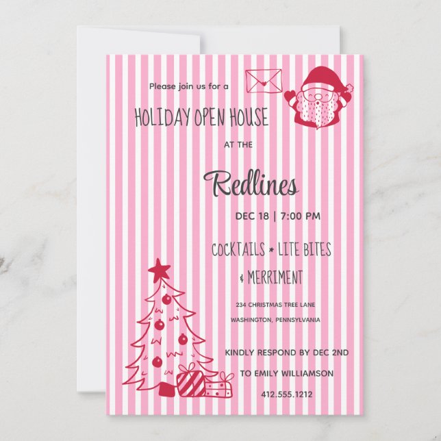 Lavender Pink Plaid Holiday Open House Invitation (Front)