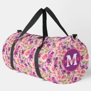 Lavender Pink Purple Roses Floral Large Duffle Bag