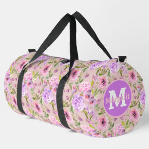Lavender Pink Purple Roses Floral Large Duffle Bag