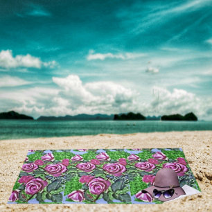 Lavender-pink Rose Bush Beach Towel