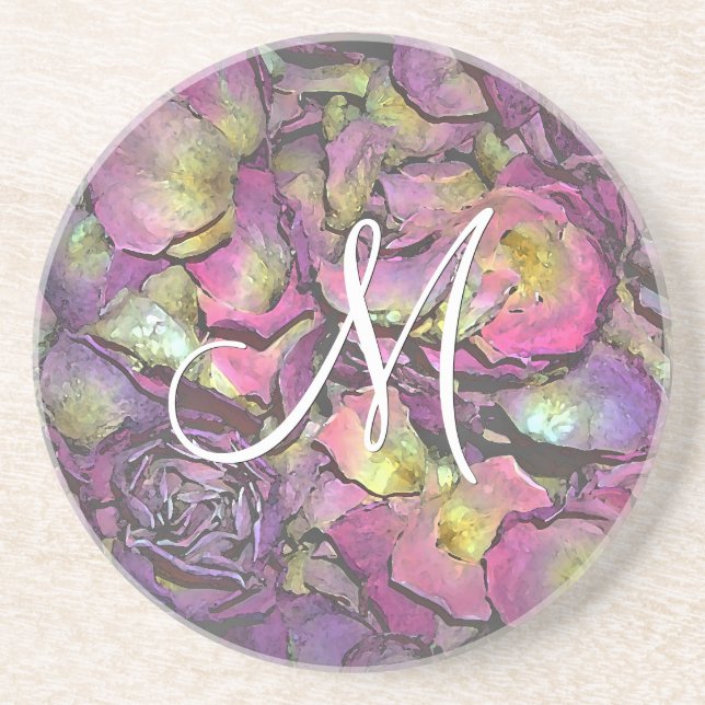 Lavender Pink Rose Petals Watercolor Coaster (Front)