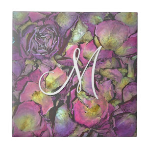 Lavender Pink Rose Petals Watercolor Tile