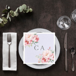 Lavender pink roses florals monogram wedding napkin