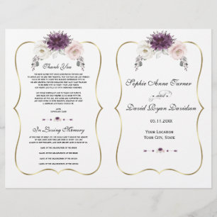 Lavender Pink White Floral Gold Wedding Program