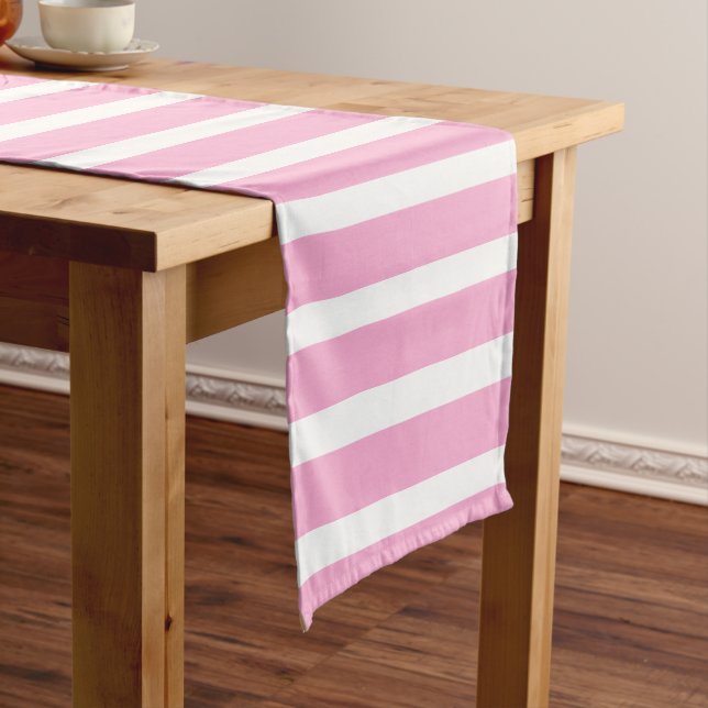 Lavender Pink White Simple Horizontal Striped Short Table Runner (In Situ)