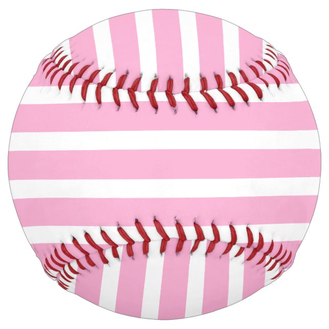 Lavender Pink White Simple Horizontal Striped Softball (Front)