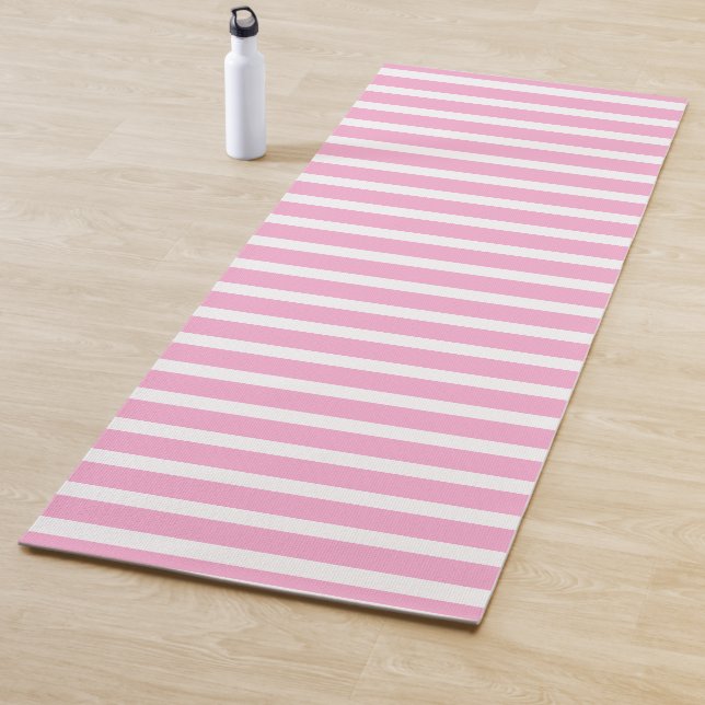 Lavender Pink White Simple Horizontal Striped Yoga Mat (In Situ)