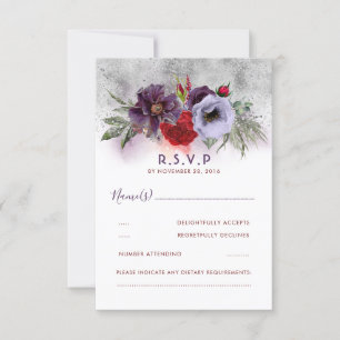 Lavender Plum and Burgundy Floral Wedding RSVP