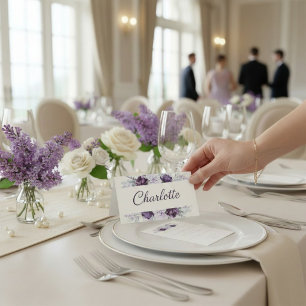 Lavender & Plum Floral Watercolor Wedding Place Card