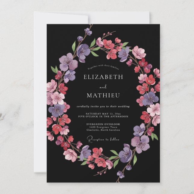 Lavender Plum Painterly Botanical Wedding Invitation (Front)