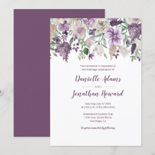 Lavender Plum Purple Cream Floral Bouquet Wedding Invitation