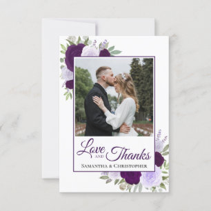 Lavender & Plum Purple Roses Love & Thanks Wedding Thank You Card