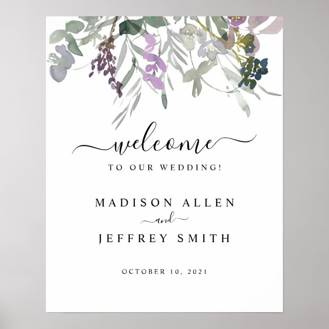 Lavender Plum Wildflower Wedding Welcome Sign (Front)