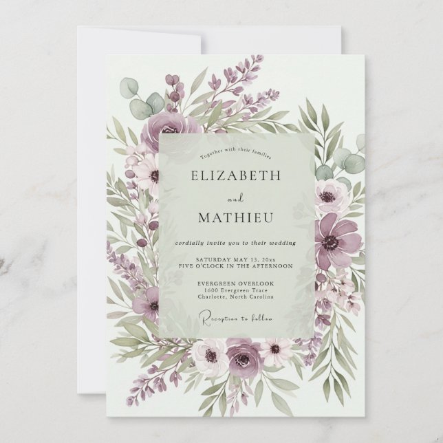 Lavender Poetic Botanical Wedding Invitation (Front)