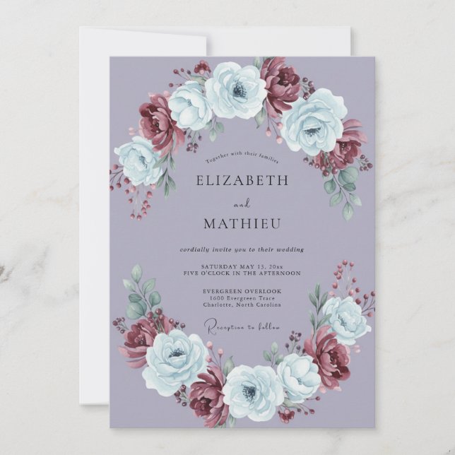 Lavender Poetic Winter Wedding Invitation (Front)