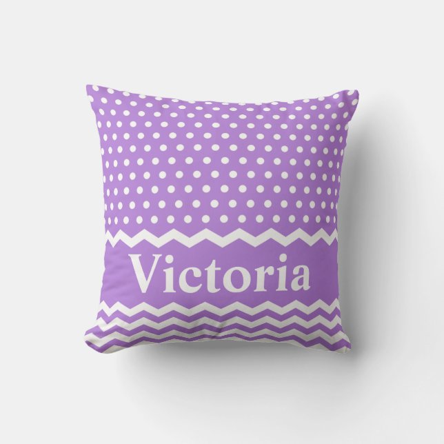 Lavender Polka Dots and Chevrons Cushion (Front)