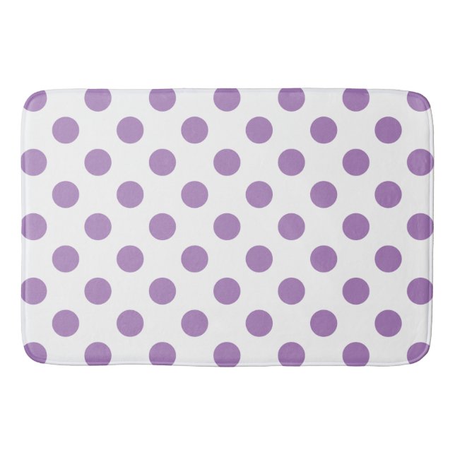 Lavender polka dots on white bath mat (Front)