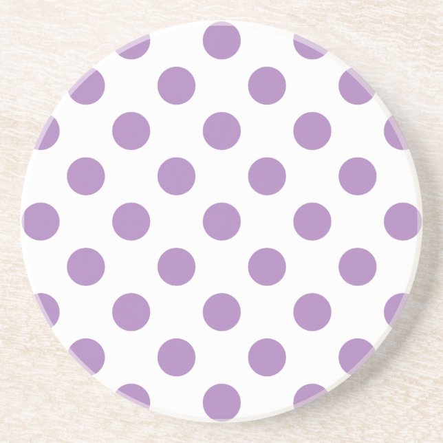 Lavender polka dots on white coaster (Front)