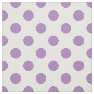 Lavender polka dots on white fabric