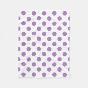 Lavender polka dots on white fleece blanket
