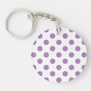 Lavender polka dots on white key ring