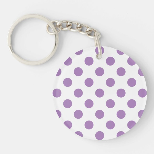 Lavender polka dots on white key ring (Front)