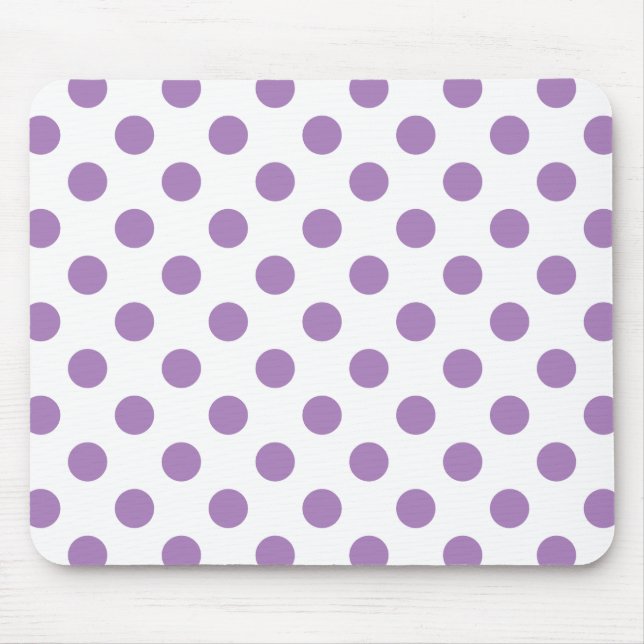 Lavender polka dots on white mouse mat (Front)