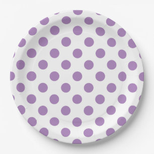 Lavender polka dots on white paper plate