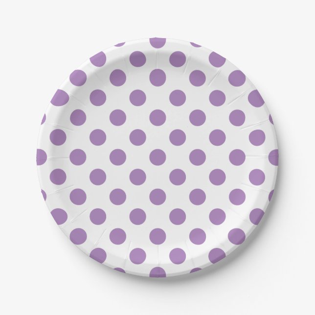 Lavender polka dots on white paper plate (Front)