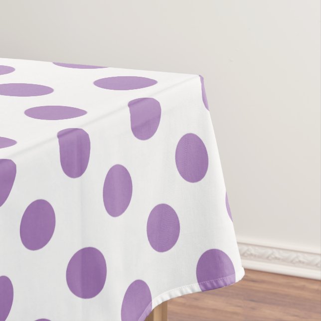 Lavender polka dots on white tablecloth (In Situ)