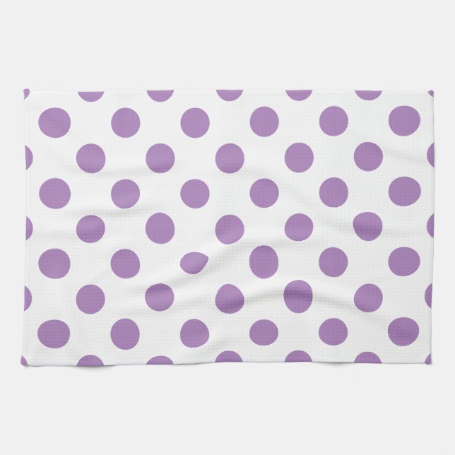 Lavender polka dots on white tea towel (Horizontal)