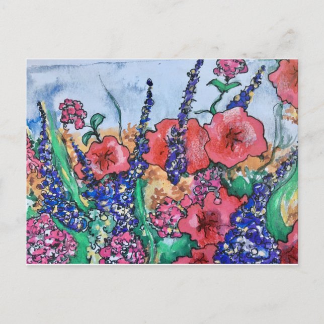 Lavender Poppies Watercolor Garden Postcard (Front)