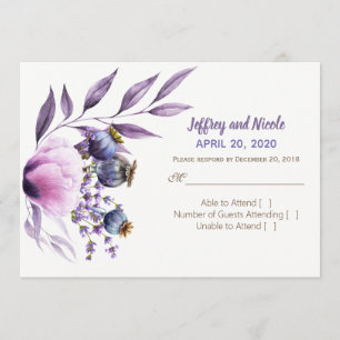 Lavender Poppy Watercolor Wedding RSVP Invitation