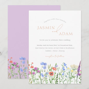Lavender Poppy Wildflower Monogram Wedding Invitation