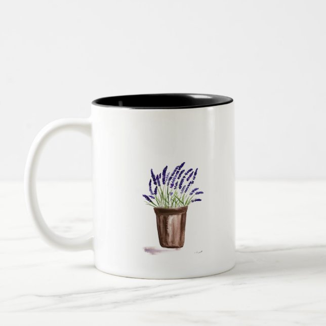 Lavender pot flower Two-Tone coffee mug (Left)